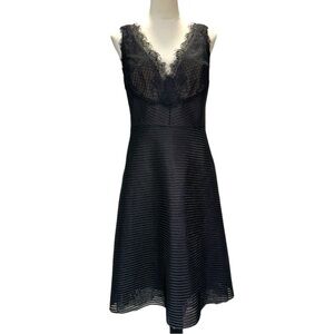 Marchesa Notte Sleeveless V Neck Lace Cocktail Evening Formal Black Dress 8